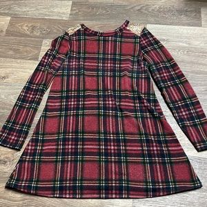 Red plaid dress/ tunic with gold sequins on shoulder
